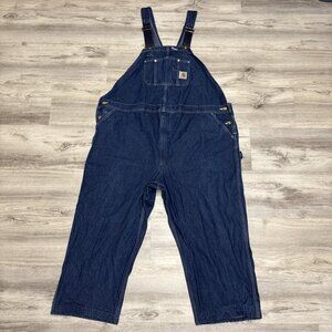 Carhartt Bib Overalls Mens 54 Denim Blue Workwear Carpenter Farmer R08 Hemmed